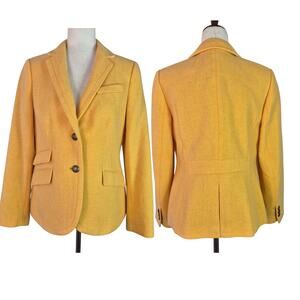 Talbots Yellow Wool Blend 2 Button Lined Blazer Jacket Pleated Tail Pockets M 8